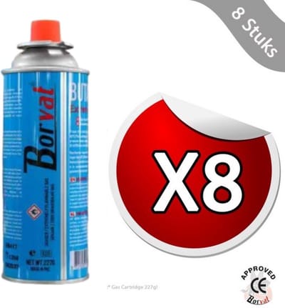 Gas Cartridge - Butaangaspatronen 227g - 8 Stuks - Navulling voor Campingkooktoestel, Verwarming & Gasflessen