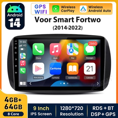 JUNSUN Andriod 15 Autoradio GPS-Navi Carplay Geschikt voor Mercedes Smart Forfour Fortwo 453 2014-2022 WIFI BT RDS FM Andriod Auto& Mirror Link 4+64GB 8 Core