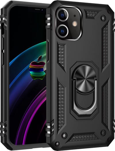 MobyDefend Hoesje - Geschikt voor iPhone 12 / 12 Pro - Pantsercase Met Draaibare Ring - Zwart