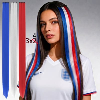 12 stuks rood wit blauwe haarextensies dames meisjes Britse vlag synthetische haarpruik Britse vlag haarstukjes kijkwedstrijd en feestaccessoire voor WK voetbal geschikt voor allerlei sportwedstrijden en feesten