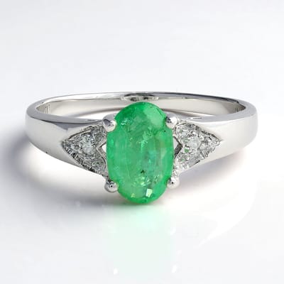 Cavill - Zilveren ring 925 Sterling met Bahia smaragd 0 95 ct ovaal & 2 Cambodjaanse zirkonia 0 025 ct geplatineerd elegante damesring 17