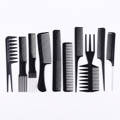 Zwarte kammen set – 10 delige kunststof styling kammen met brede en fijne tanden – professionele haar kammen voor dames en heren – ideaal voor secties, styling en dagelijks gebruik