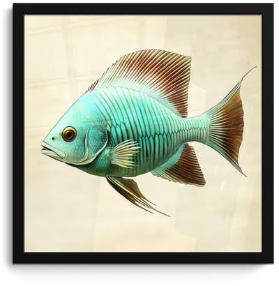 Poster in lijst - Fotolijst 40x40 cm - Posters - Schubben - Vis - Mint - Minimalistisch - Posterlijst zwart - Decoratie - Wanddecoratie woonkamer - Muurdecoratie slaapkamer
