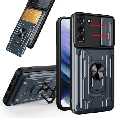 Hoesje Geschikt Voor Samsung Galaxy S22 Plus hoesje met pashouder - camera bescherming cover en ring houder – Grijs – oTronica