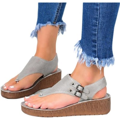 Sandales à Talons Compensés pour Femmes Chaussures pour Femmes Sandales à Talons Hauts Chaussures d'Été Tongs Femme Sandales à Plateforme Grande Taille 35 gris