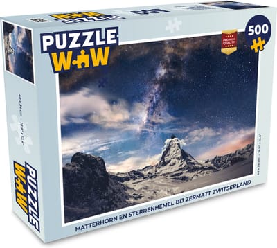 Puzzel Matterhorn en sterrenhemel bij Zermatt Zwitserland - Legpuzzel - Puzzel 500 stukjes