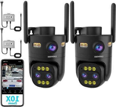 Beveiligingscamera set - Binnen/buiten camera - Thuisbewaking opnemen - Drie lenzen 10x zoom - 2 stuks - Zwart