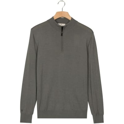 Thomas Maine Trui Half Zip Single Knit Merino Wool Grijsgroen / male