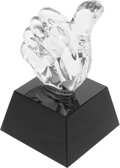 Kristallen Trofee - Kinder Trofee Cup - Wedstrijd Beloning - Duim Omhoog Design - 12 x 6.6 cm - Transparant