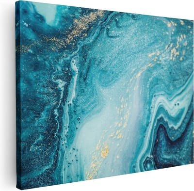 Artaza Canvas Schilderij Marmer Turquoise - 40x30 cm - Klein - Wanddecoratie Abstract - Muurdecoratie Goud - Kamer Accessoires
