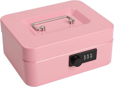 Geldblikken doos - Geldkist spaarpot - Veilig opbergen - Combinatieslot mechanisme - 20x16x9 cm - Roze