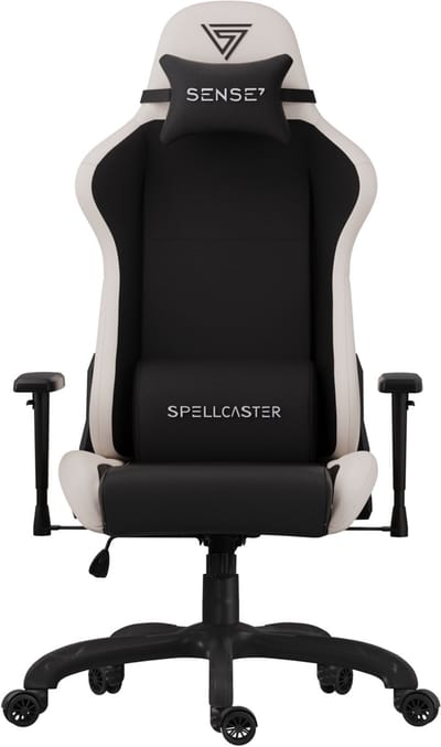 SENSE7 Spellcaster FUKU PU - Gamingstoel - Belastbaar tot 150 kg - Stof & Eco-leer - Bureaustoel - Ergonomische Stoel - Max. 185 cm - Zwart en beige
