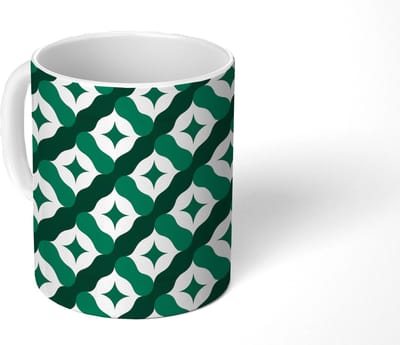 Mok - Koffiemok - Groen - Roze - Retro - Sterren - Mokken - 350 ML - Beker - Koffiemokken - Theemok