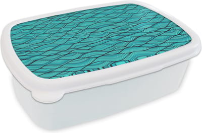 Broodtrommel Wit - Lunchbox - Brooddoos - Zee - Japan - Blauw - Patronen - 18x12x6 cm - Volwassenen