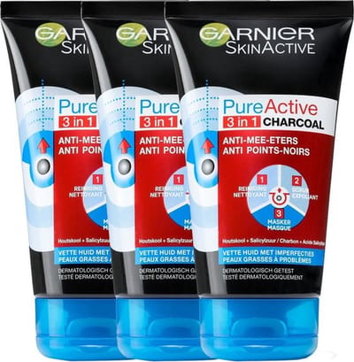Garnier SkinActive PureActive 3-in-1 Masker met Charcoal - 5 x 50 ml - Voordeelverpakking