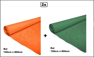2x Tafelrol tafelkleed oranje en groen 120cm x 800cm papier - totaal 16 meter - Party diner food festival eten fun thema feest party