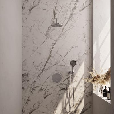 Brauer Chrome Edition thermostatische inbouw regendouche 3-weg rond SET 81 met 20 cm douchekop en gebogen muurarm en 3-standen handdouche en doucheslang en wandaansluitbocht chroom