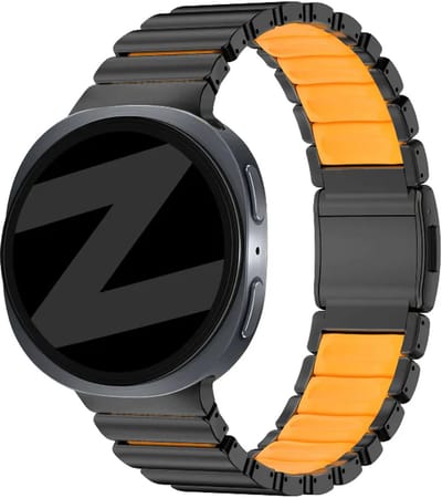 Bandz Titanium 'Hybrid' bandje geschikt voor Samsung Galaxy Watch 9 (40/44mm) / Watch 8 (40/44mm) / 8 Classic (46mm) - Zwart/Oranje