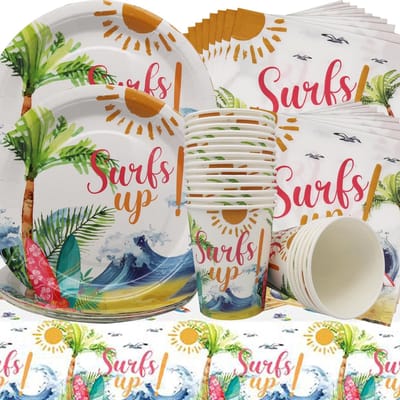 Dailygoods- Zomerservies 61 Stuks - Papieren Borden/Servetten - Tafelkleed - Hawaïaanse Decoraties - Zwembadfeesten - Kinderverjaardagsfeestje - Feestservies