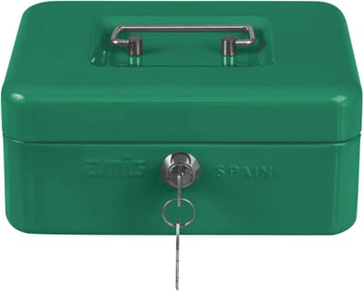 Geldcassette voor bankbiljetten en munten met sleutelslot - Staal - Groen - Compacte opslag 200 x 160 x 70 mm