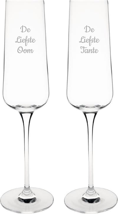 Gegraveerde Champagneglas 27cl De Liefste Tante-De Liefste Oom