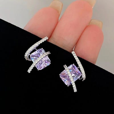 Huitan Rechthoekige Paarse Zirkonia Stud Oorbellen Nieuw Dames Piercing Oorbellen Bruiloft Feest Luxe Mode Sieraden brown
