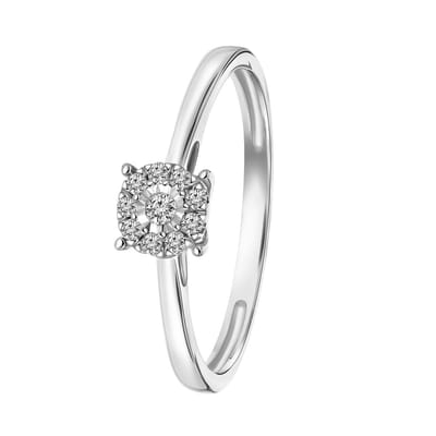 Lucardi Dames Ring met 10 diamanten 0,08ct - Ring - Cadeau - 14 Karaat Goud - Witgoud