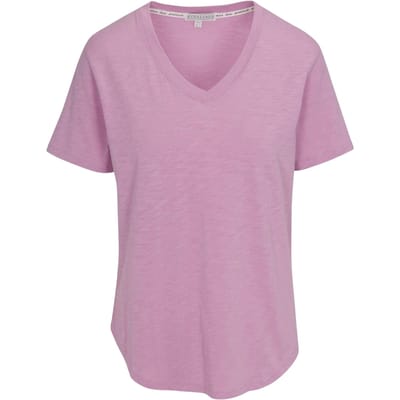 PJ Salvage Dames-T-shirt met V-hals en korte mouwen, in slub-stof (Lila)