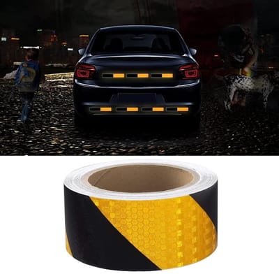Reflecterende Veiligheidsband voor Voertuigen, Zelfklevende Waarschuwingssticker, 10m x 5cm, Waterdicht en Opvallend in Zwart/Geel
