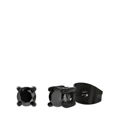 Lucardi Heren Blackplated oorbellen rond met zirkonia 4mm - Oorbellen - Vaderdag Cadeautje - Staal - Zwart