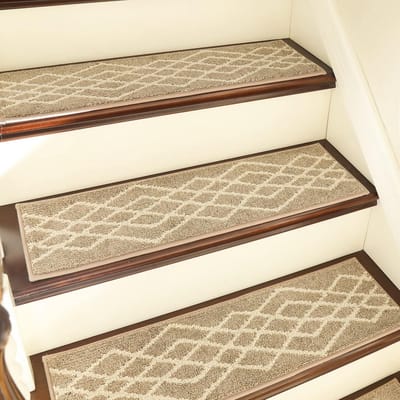 Candala Set van 4 traptreden, 70 x 22 cm, antislip, zelfklevend, machinewasbaar, 100% polyester, TPE-rug, ideaal voor kinderen, senioren en huisdieren, beige ruiten