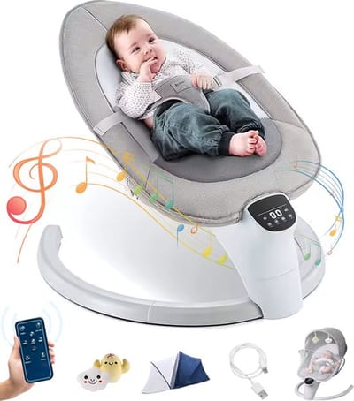 Mygroot - Wipstoel Elektrisch - Babyschommel - Schommelstoel - Baby Swing - Wipstoeltjes - Speaker en Afstandsbediening - Uitneembare Wasbare Wipstoelhoes - Inclusief klamboe.