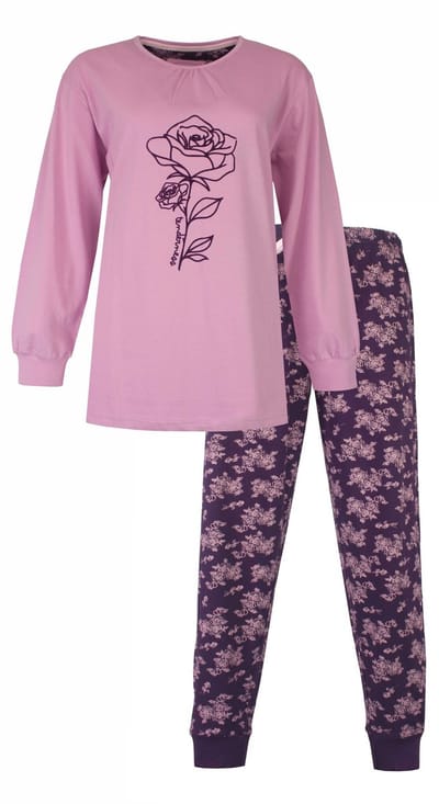 Tenderness Dames Pyjama - Roos Print - Lange Mouwen - Lila - Maat S