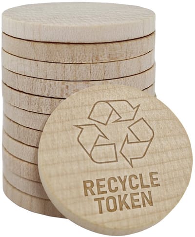 CombiCraft houten munten met gravering 'Recycle token' 29mm - per 100 stuks