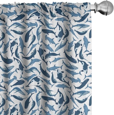 ABAKUHAUS Walvissen gordijnen – 2-delige set 75x245 cm – microvezel wit/nachtblauw