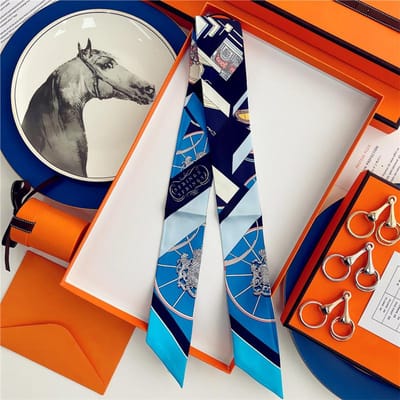 100% Zijde Hoge Kwaliteit Luxe Merk Sjaal Dames Hoofdband Haarband Foulard Strik Lint Neckerchief Dunne Sjaals Accessoires 5x85cm blue