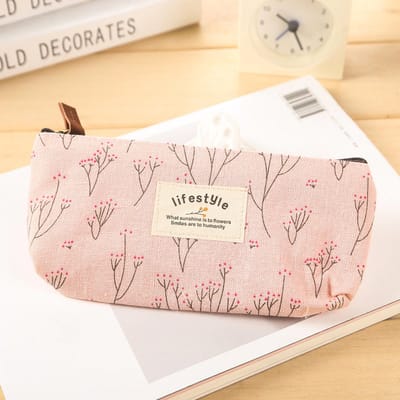 KELERINO. Bloemen School Etui - Etui voor pennen en potloden - Roze