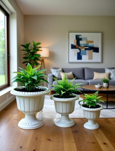 Serinova Nergiz Bloempotten Set - 3-Delig - Compact en Duurzaam - Crème - Elegant en Uv-bestendig