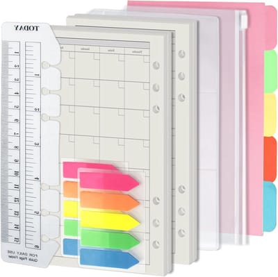 6-Gats Vulset voor A6 Notitieboek, 90 Vellen Papier met Stickers en Scheidingsbladen, Planner Invoegen met Compartimenten voor Organisatie en Planning