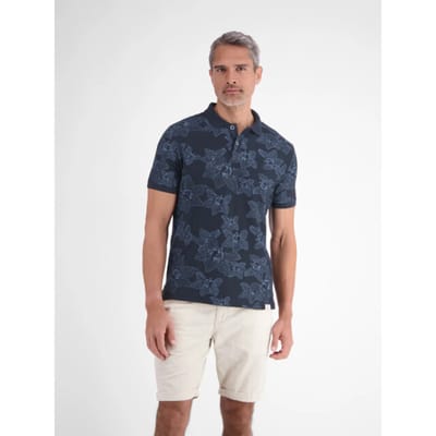 LERROS Poloshirt met print en platgebreide kraag, grote maten , Maat: 3XL , Kleur: CLASSIC NAVY , 100% katoen