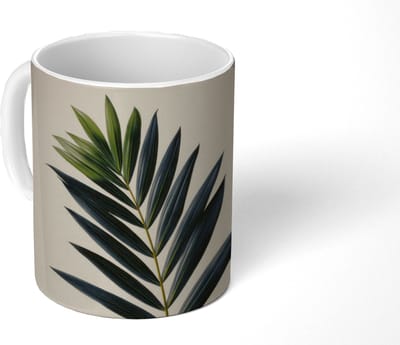 Mok - Koffiemok - Palmblad - Donkere bladen - Subtiel - Mokken - 350 ML - Beker - Koffiemokken - Theemok