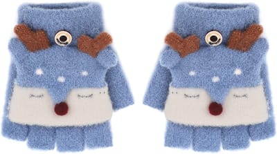 Vingerloze Kinderhandschoenen met Knopenflap, Warme Gebreide Winterhandschoenen met Pluche Voering, Ideaal voor Koude Dagen
