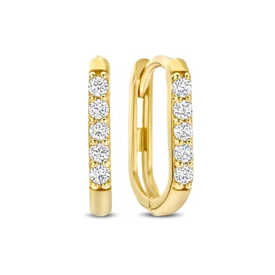 New Bling - 9NBG-0951 - 14K geelgouden oorbellen – ovale vorm – met zirkonia voorkant