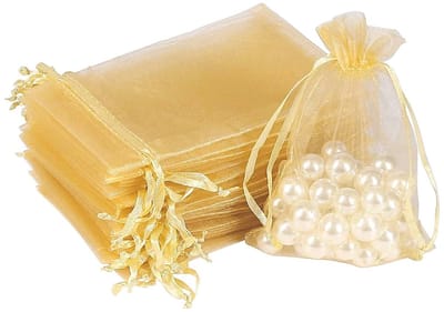 Dailygoods- Organza zakjes Goud - 100 stuks - Cadeauverpakking - Snoepverpakking - Bruiloften - Feesten - Trekkoord sluiting - Cadeautas