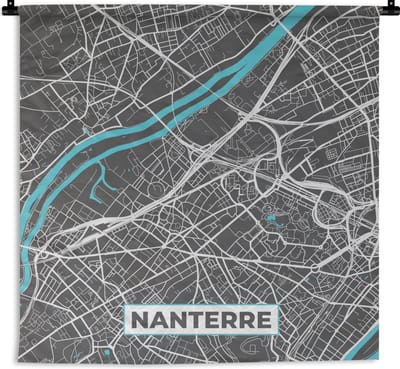 Wandkleed - Wanddoek - Nanterre - Plattegrond - Kaart - Stadskaart - Frankrijk - 180x180 cm - Wandtapijt
