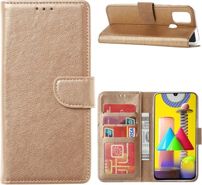 LuxeBass Hoesje geschikt voor Samsung Galaxy M31 - Bookcase Goud - portemonnee hoesje - telefoonhoes - gsm hoes - telefoonhoesjes