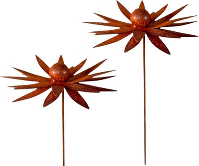 Tuinstekers Set - Decoratie Bloem - Tuin Balkon - Roestig Metaal - 75 cm Hoog - Set van 2