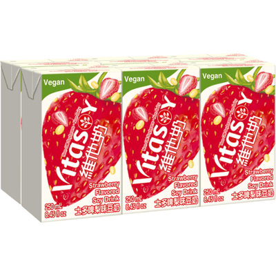 Vitasoy Sojadrank Aardbeiensmaak | Vetoplossend | 6 flessen x 250 ml | Ambiance Dranken & Alternatieven