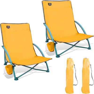 Strandstoel set - Opvouwbare stoelen - Outdoor kamperen - Inclusief bekerhouder - 2 Pack - Oranje