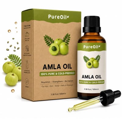 PureOil – Amla Oil – 100ml – Koudgeperst & Hexaanvrij – 100% Puur, Natuurlijk & Vegan – Amla Olie Voor Haar | Huid | Gezicht | Scalp | Wimpers | Wenkbrauwen | Nagels | Massage - Haarolie - Incl. Ebook